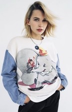 ZARA x DISNEY Dumbo Sweatshirt Denim Contrast Sleeves Women’s Medium Vintage
