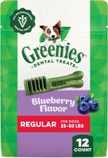 Greenies Regular Dental Dog Treats, Blueberry Flavor, 12 Oz. Pack (12 Treats)