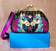 NWT Irregular Choice Velvet Rainbow Sequin Metallic Purple Unicorn Crossbody Bag