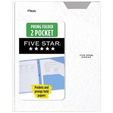 2 Pocket Plastic Folder with Prongs White