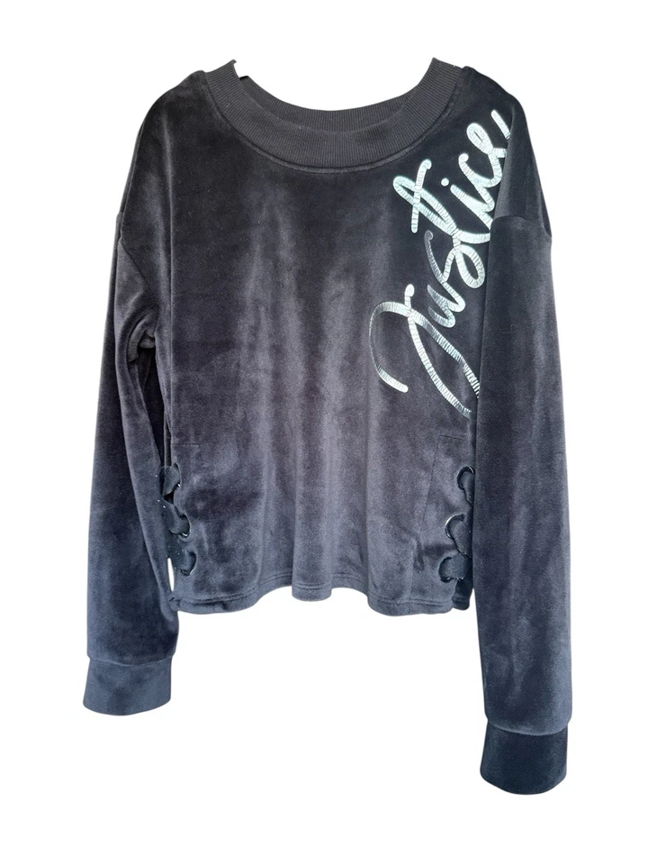 Conjunto de sudadera y pantalón de terciopelo marrón oscuro Justice Girls con logotipo 6 Foto 2 de 4