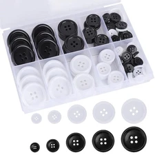 Premium Mixed Resin Buttons 100 Pcs 5 Sizes Black & White 4-Hole for Sewing