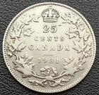 1931 Canada Silver 25-Cent Quarter - 80% Silver King George V