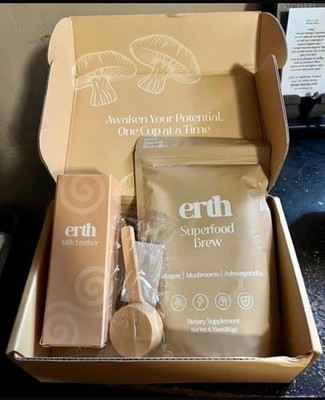 erth Superfood Brew (6.35oz) - Natural Probiotics, Scoop & Milk Frother 12/2028!