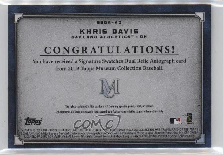 2019 Topps Museum Collection Copper /50 Khris Davis #SSDA-KD Auto - Image 2 of 2