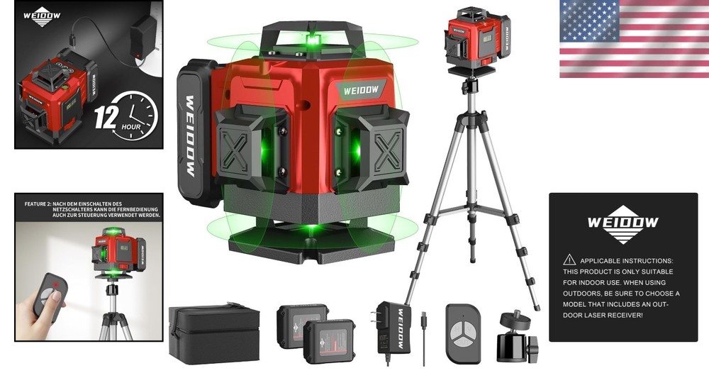 Laser Level 360 Self Leveling with Tripod 4D Cross Line Laser for Construction