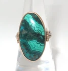 Fine Green Chrysocolla Malachite 925 Sterling Silver 14k Gold Ring Sz 7 5.9g