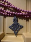 Ethiopian Coptic Cross Pendant On Multi Layered Pink Wooden Beaded Necklace RARE — photo 2