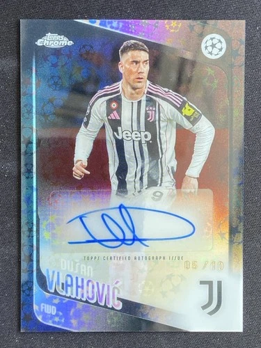 Dusan Vlahovic 2025-26 Topps Chrome UCC Black Logofractor Auto /10 #CA-DV