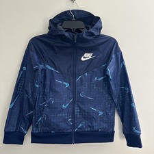 Nike Windrunner Jacket Blue Logo Hooded Full Zip Breathable Kids Size S Youth