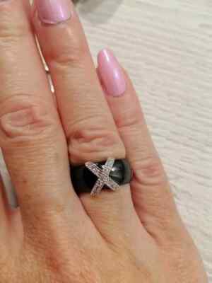Bague Carador anneau céramique noire argent 925/000 et cristaux