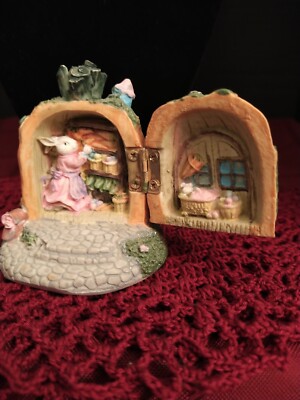 Fairy Fairie Fae Garden Mini Hand Painted Bunny House Mama/Baby~The