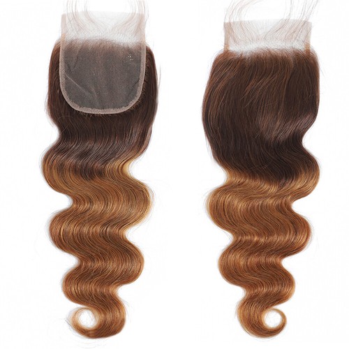 Ombre 4 30 Human Hair Bundles with Lace Closure Body Wave 4*4 Lace Closure - Picture 5 of 17