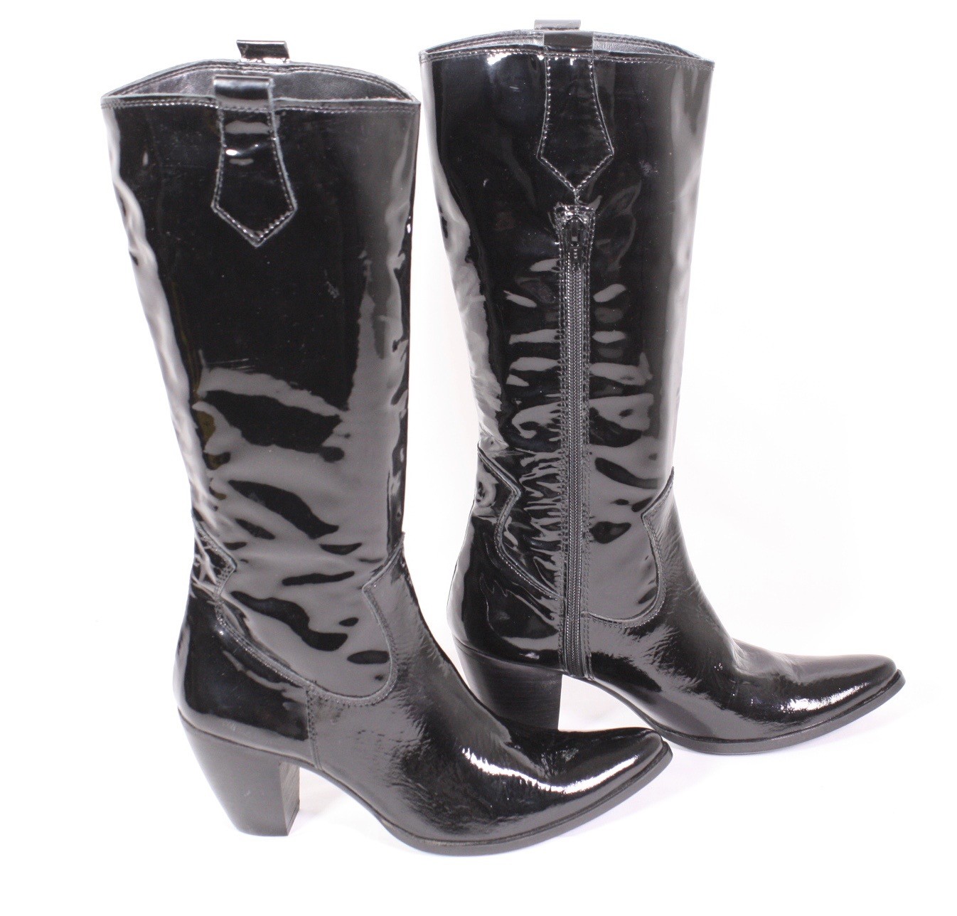 26S Damen Stiefel Lack Leder schwarz Gr. 39 spitz Blockabsatz Western-Look 26S Damen Stiefel Lack Leder schwarz Gr. 39 spitz Blockabsatz Western-Look