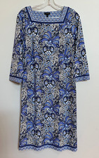 NWT Talbots 3/4 sleeve square neck blue floral print dress w border print size S