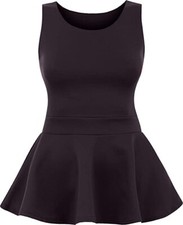 Womens Christmas Special Plain Peplum TOP Sleeveless Skater Frill Peplum Flared 