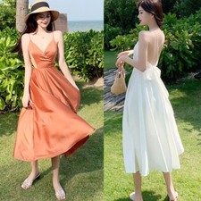 Women Satin Cami Dress Backless Spaghetti Strap Princess Sexy Beach Holiday
