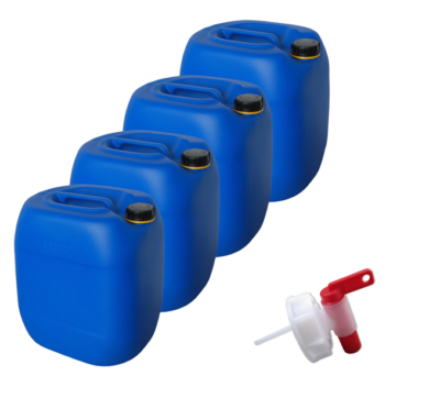 4 x 30 Liter Behälter Plastik Kanister Wasserbehälter lebensmittelecht + Hahn