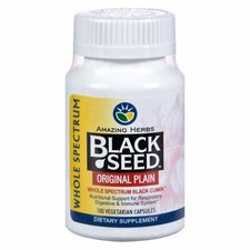 Amazing Herbs Black Seed Original Plain Whole Spectrum Black Cumin 100 Capsules