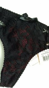 AGENT PROVOCATEUR SEXY NICOLE BLACK/BURGUNDY THONG SIZE 2 SMALL UK 8 BNWT