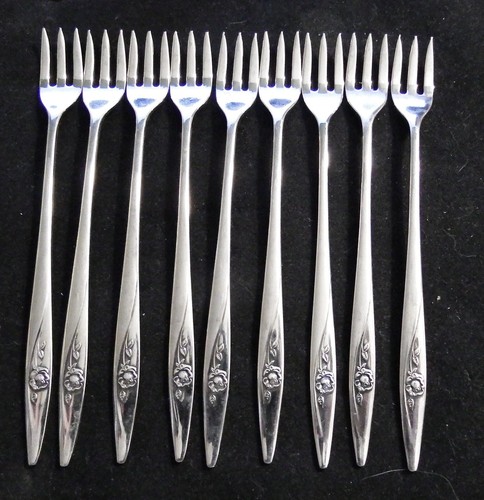 9 VTG Oneida Lasting Rose Glossy Cocktail Forks EXC!! - 第 1/2 張圖片