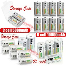 Lot of EBL C D Cell / C D Size Rechargeable Batteries 500OmAh 1000OmAh 1.2V NiMh