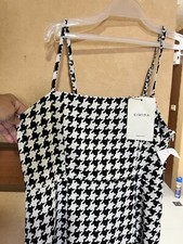 SIMIDA SEXY SPAGHETTI-BLK&WHITE GINGHAM SEXY HI SLIT WORK PARTY MAXI DRESS L NWT