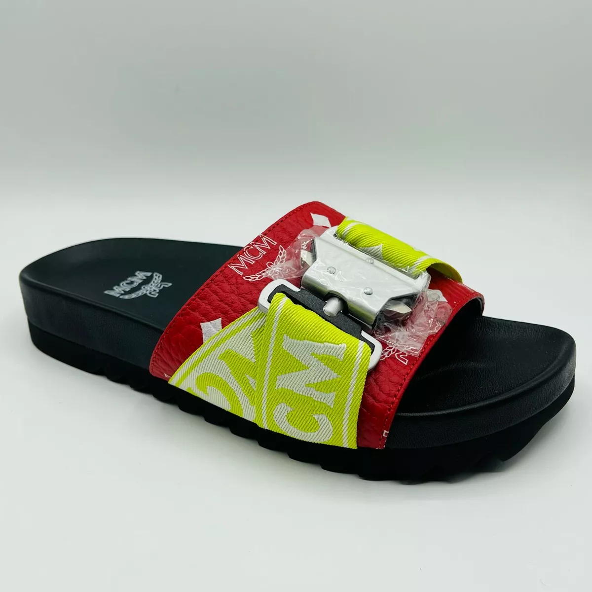 Mcm white slides sale