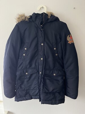 Polo Jeans Co Ralph Lauren Damen dunkelblau Mantel Jacke Fellbesatz Größe M