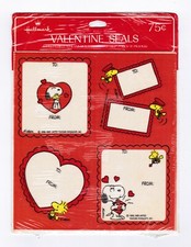 Vintage SNOOPY Valentines Hallmark Stickers 4 Sheets 1970s NEW Pack