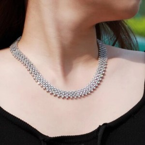 Authentic Lab Created Diamond 14K White Gold Plated Wide Tennis Chain Women Necklace 18"