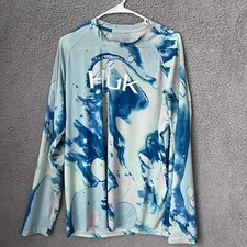 Huk Shirt Mens Large Blue Tie Dye Lava Long Sleeve Performance Outdoors Fishing