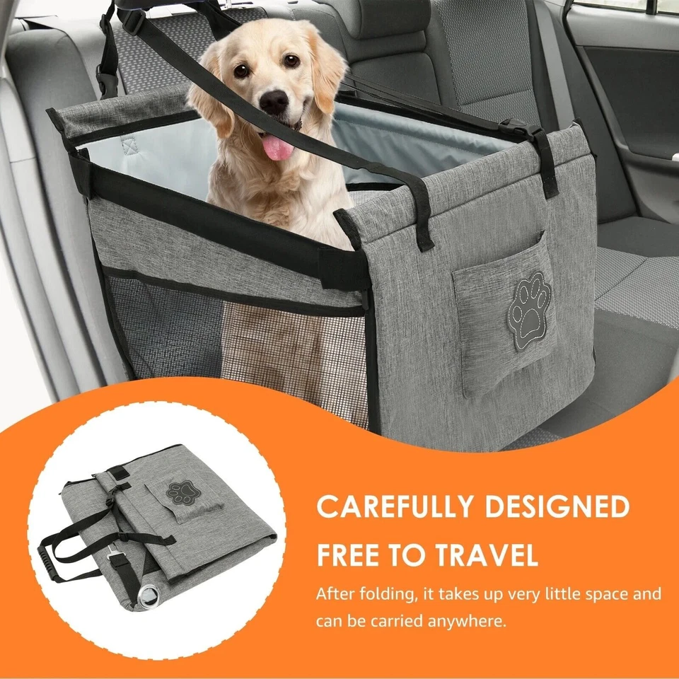 Transportador de viaje mediano grande para asiento de coche para perros con malla transpirable y cinturón ajustable Foto 3 de 4