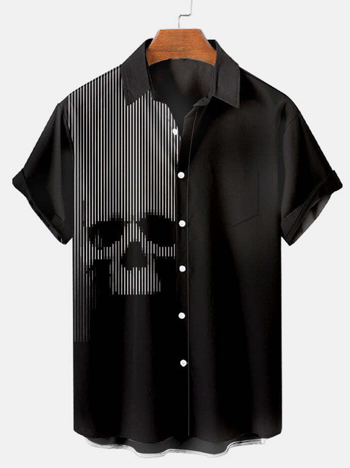 Skull Print Mens Short Sleeve Shirt