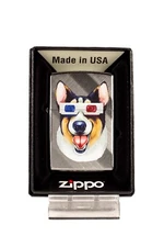 Cute Retro 3D Glasses Corgi Dog - Diagonal Weave Zippo Lighter - Standard Insert