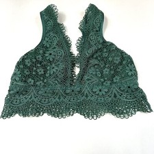 Victorias Secret XS Unlined Bralette Bra Green Floral Crotchet Lace No Wire 2344