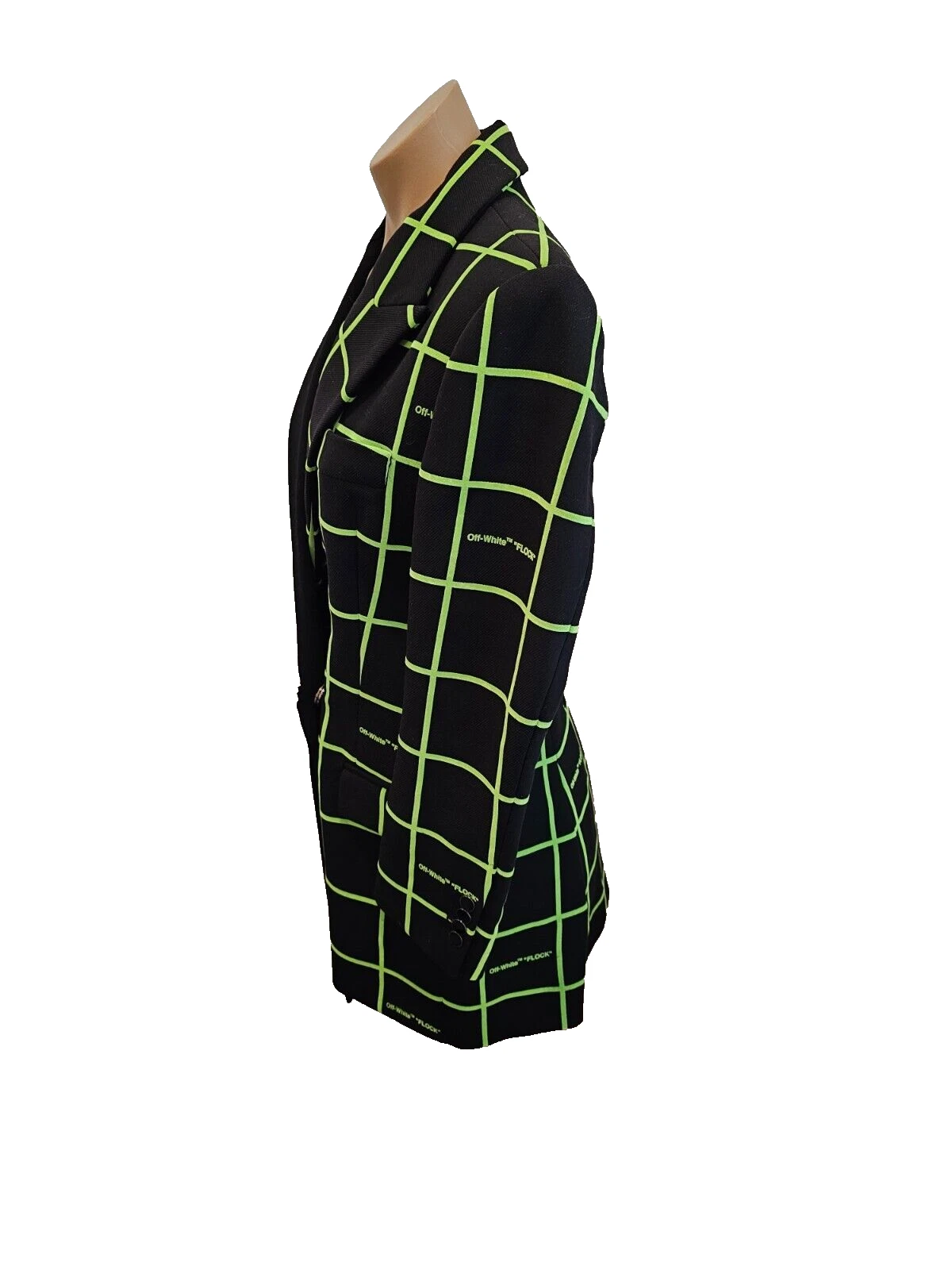 OFF WHITE Abito blazer bianco sporco nero flock collage con quadrati bordi in velluto verde 40