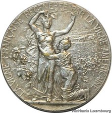 V2347 Rare Medal USA France Vin Vigne Viticulture Wine 1900's Rivet Silvered