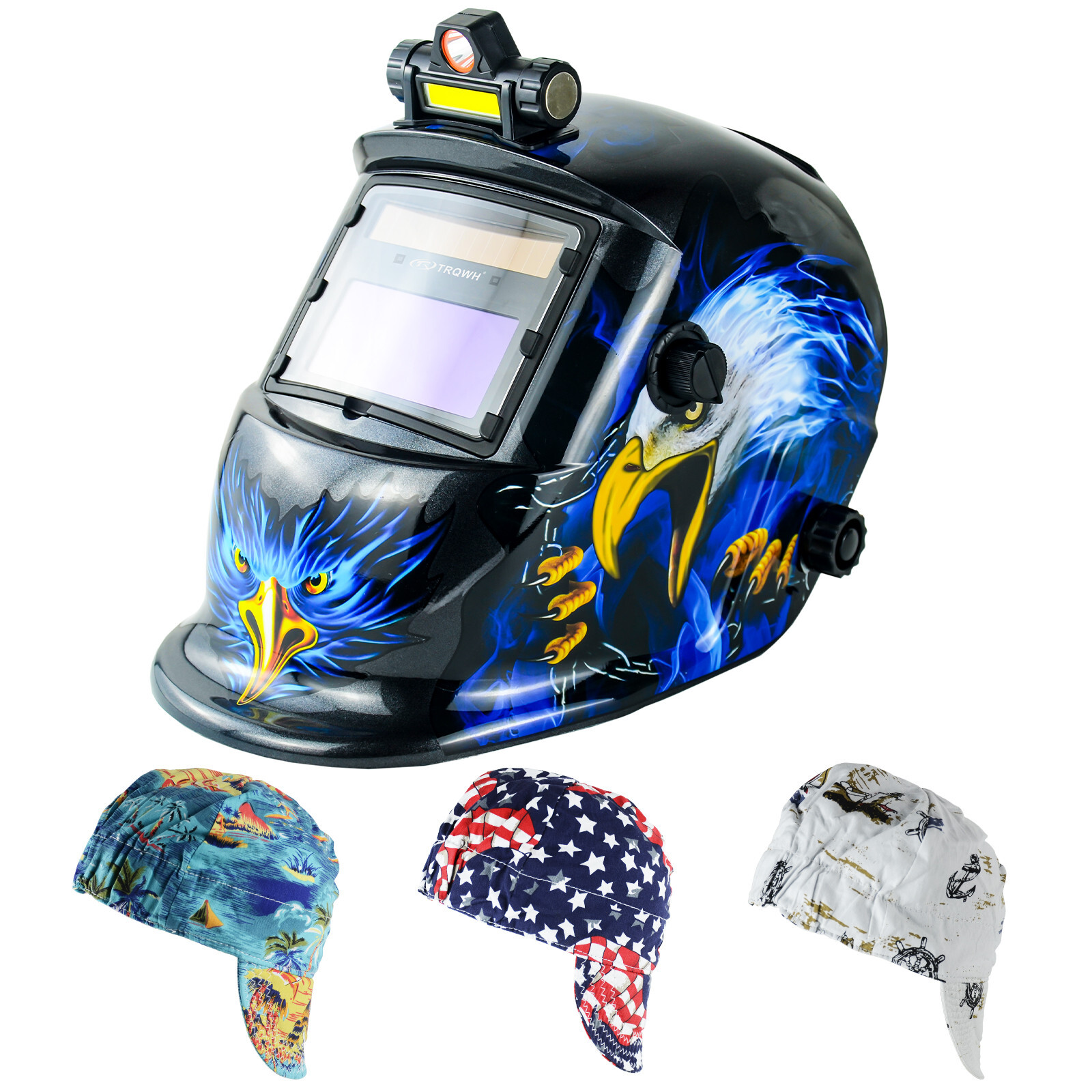 TRQWH Welder Helmet Auto Darkening Solar True Color 2 Arc Sensor & Welder Caps