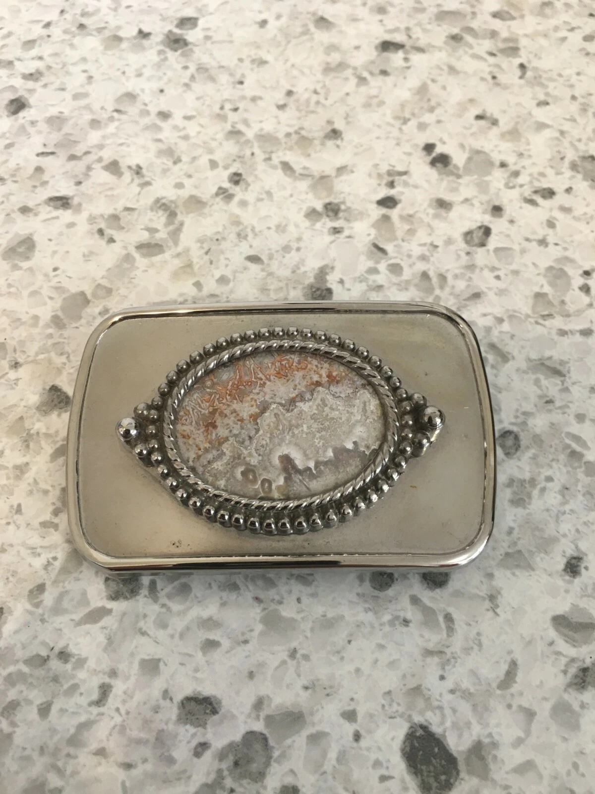 Agate Stone Gem on Silver Colored Belt Buckle