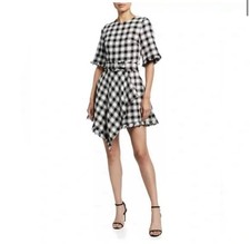 OSCAR DE LA RENTA $2190 Plaid Asymmetrical Frayed Day Dress w/ Belt Size 12 NWT