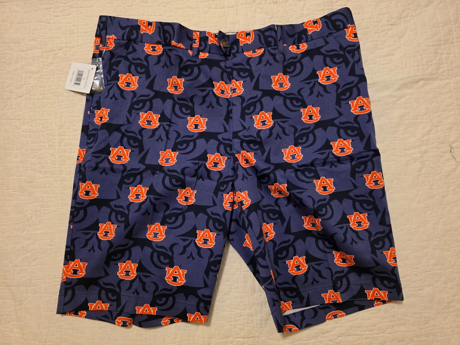 Loudmouth Golf Auburn Tigers Mens Sz 42 Blue Orange Flat Front Chino Shorts NWT