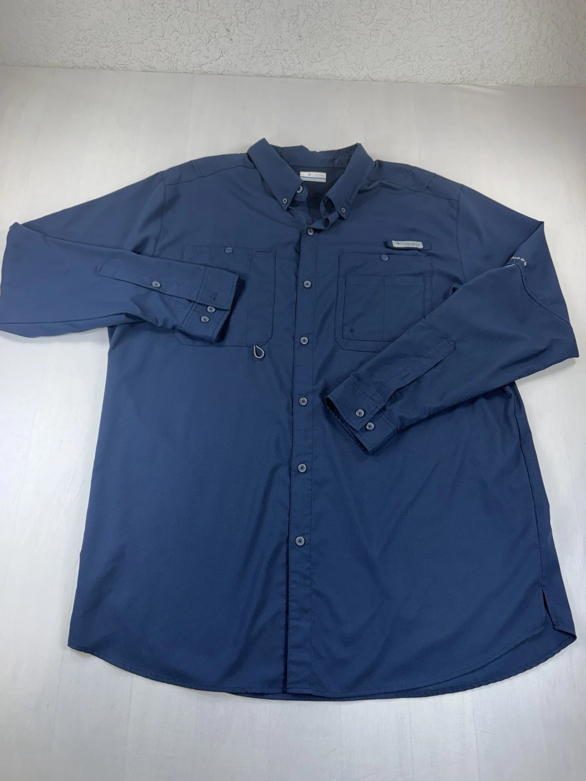 Columbia PFG Fishing Shirt Blue Long Sleeve Omni Shade Men XLT