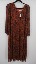 LOFT Womens Dress 14 Animal Print Midi Long Sleeves Lined V Neck Casual Preppy