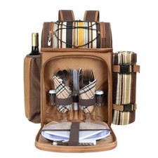 Hap Tim Picnic Basket Backpack for 2 Person with 2 Insulated Cooler Compartme...