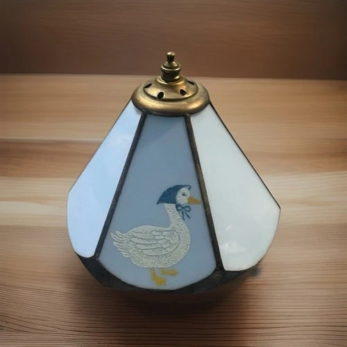 Vintage Meyda Tiffany  Stained Glass Lamp Shade BLUE FARMHOUSE GOOSE finial