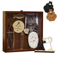 Beech Wood Pet Memorial Shadow Box with Custom Wooden Nameplate, Large Paw Pr...