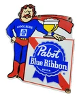 VINTAGE PABST PORCELAIN SIGN OLD BLUE RIBBON BEER MILWAUKEE BREWING ALE TAP BAR