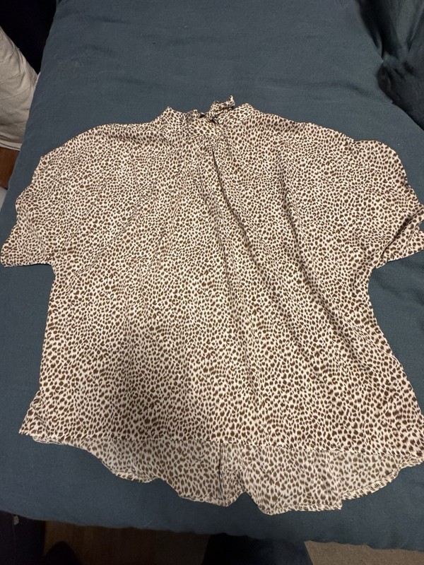 SHEIN Curve 2XL White & Brown Tie Neck Kimono Sleeve Blouse Top NWOT