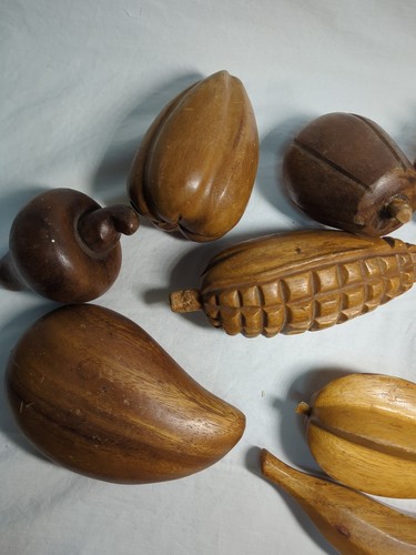 Vintage 10-teiliges Holz handgeschnitzt Obst und Gemüse Set Mid Century Modern - Bild 5 von 5